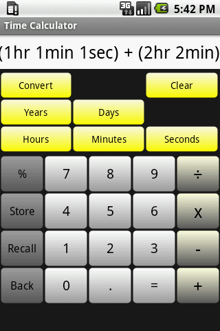 Time Calculator Main Screen